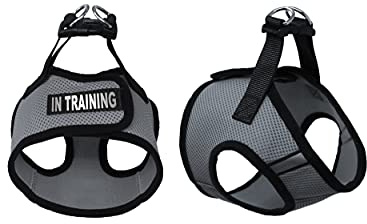 Dogline Boston Step in Mesh Dog Harness with in Training Patch No Choke Pet Vest Soft Gentle Padded Chest Halter for Puppies Small Medium and Large Dogs 27 to 31 inches Girth Grey