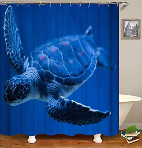 Chickwin Chickw1 Duschvorhang Wasserdicht Anti-Schimmel 3D Meerestiere Drucken Polyester Bad Vorhang mit 12 Duschvorhangringe für Badezimmer Decor (120x180cm,Blaue Schildkröte)