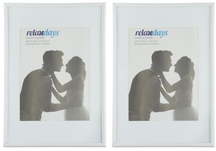 Relaxdays Bilderrahmen 2er Set, Din A4, Passepartout 15x20 cm, weiß | Glasscheibe, Fotorahmen zum Stellen oder Hinhängen