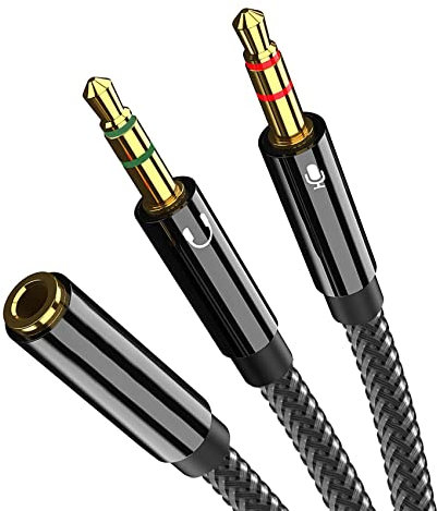 JeoPoom 2 in1 Cavo Adattatore Sdoppiatore Cuffie Microfono, Adattatore Jack 3,5mm Maschio a Femmina, Adattatore Splitter Jack da 3,5mm Separati per Notebook/PC/Cuffie