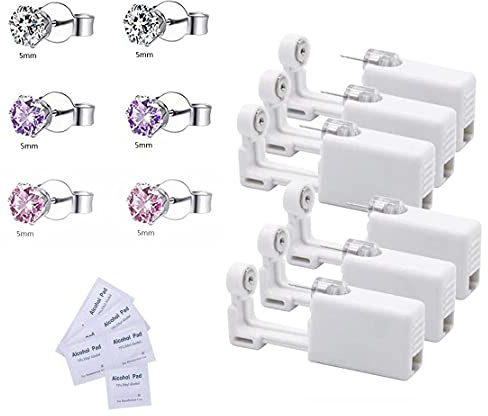Voarge 6 Stück Ohrlochstechpistole, Einweg Steril Sicherheits Ohrnasen Piercing Pistolen Kit Schmerzfreies Selbst Piercing Werkzeug mit Ohrstecker Asepsis Pierce Kit Piercing Zubehör