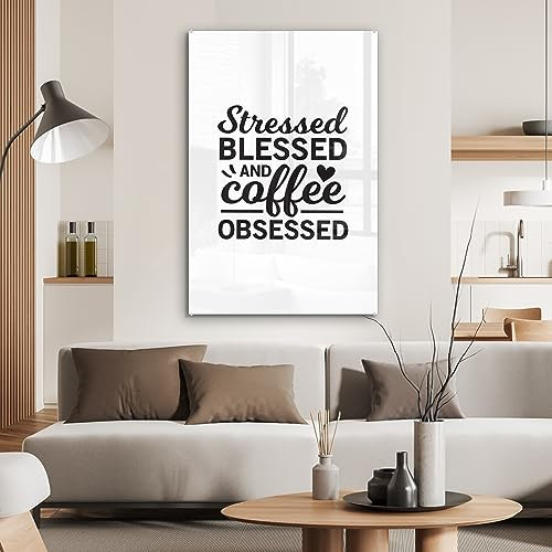 MuchoWow Glasbild Glasfoto Wandbild Bilder Deko 80x120 cm Gestresste Selige und Kaffee - Zitate - Sprichwörter - Kaffee