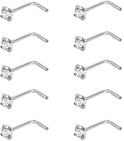 10 Pièces Bague de Nez Boucle de Nez Piercing Nasal Courbé Nose Stud L Piercing Bijoux, 20 Jauge