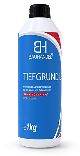 Bauhandel24 - Tiefengrund LF 1kg, Grundierung für Wand Innen & Außen, Profi Tiefgrund auf Kunstharzdispersion, Haftgrund für saugende Untergründe reicht für 6m²