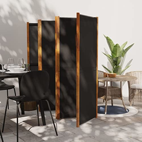 WIFESE Paravent 6 Panneaux Noir 420x180 cm Bois d'acacia Massif Séparation de Pièce Pliable Pare-Vue Décoration Intérieur et Extérieur Cloison de Séparation de Jardin Ecran d'intimité
