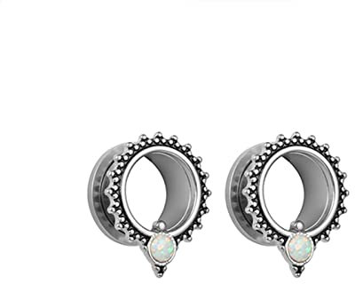 Gualiy 2 STK Ohrringe Chirurgenstahl Plug, Flesh Ohr Tunnel 6mm Vintage Blume Muster mit Stein Silber Ohr Tunnel Damen
