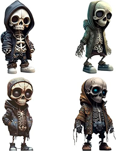 RZXBB Coole Skelett Figuren,Skelett Figuren Gothic Deko,2023 Neues Coole Skelett Statuen Ornamente,Skelettfiguren Klein,Totenkopf Statue, Zuhause, Büro, Schreibtisch (4 Stück)