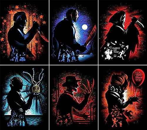 DIY Diamond Painting Horror Movies Diamond Art Kits, 5D Full Drill Cross Stitch Embroidery kits (6 Packs)