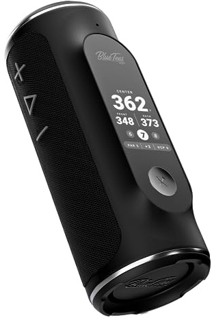 Blue Tees Golf Player+ AI-Powered GPS Speaker - Touchscreen Display, 10+ Hour Battery, 40,000+ Courses, Visual & Audible Distances, Hazard Detection, IPX7 Waterproof (Black)