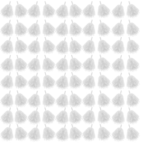 Meooeck 80 Pcs Cheerleading Pom Poms Sports Dance Spirit Cheer Pompoms with Handles Plastic Cheerleader Stuff for Sport Game Gymnastics Football Basketball Sports Team Dance Club Party(White)
