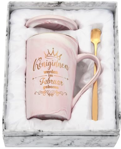 Joymaking Geburtstagsgeschenk für Freund/Freundin, 400ml Geburtstag Geschenke Kaffeetasse mit Spruch - Königinnen werden im Februar geboren, Rosa