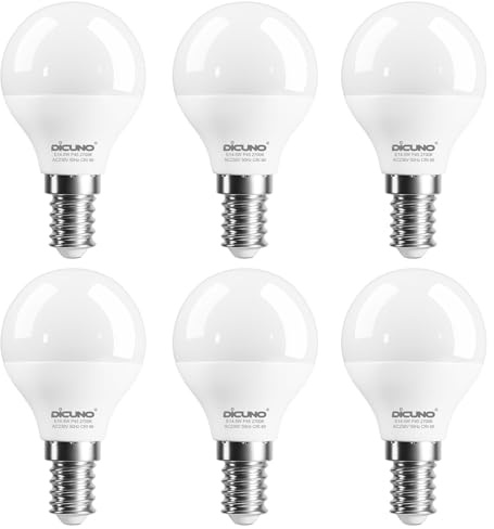 DiCUNO E14 Small Screw Bulbs P45, 5W=50W, Warm White 2700K, 550LM, 6Pcs | E14 SES Golf Ball Lamps for Home, Non-dimmable, CRI90