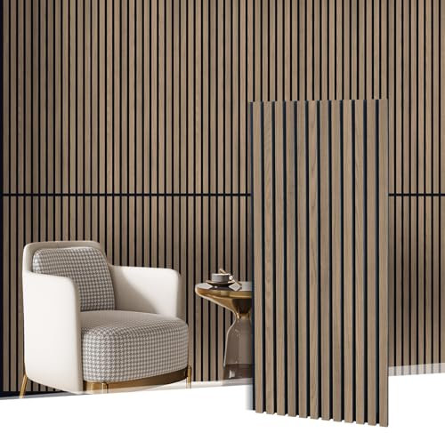 MaxEarn 2Stk Akustikpaneele Walnussfarbe, Akustik Wandpaneele aus Echtholz Furnier, 3D Wandverkleidung Holzdekor, Lamellenwand mit Filz Schalldämmung 110 x 48 cm für Innendekoration