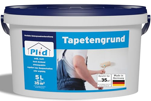 Plid® Carta da parati bianca opaca [5 L] – ideale per la preparazione del terreno prima della tappezzeria, fondo adesivo, fondo profondo, per carta da parati ruvida – Made in Germany