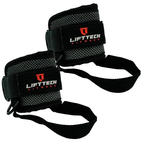 Lift Tech Fitness Comp Ankle Straps (Pair of 2) - Neoprene Kickback Ankle Strap Set with Additional Foot Strap - Ankle Straps for Cable Machines Women & Men Suitable - Pair of 2, Black