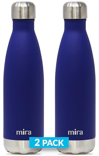 MIRA Isolierte Wasserflasche aus Edelstahl in Cola-Form, doppelwandig, 24 Stunden kalt/12 Stunden heiß, 2 Stück, Mattblau