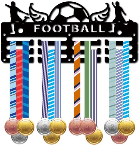 CREATCABIN Fußball-Medaillenhalter,Display,Medaillen-Aufhänger,Rack,Sport,Metall Aufhängen,Auszeichnungen,Flügel,Eisen,Kleine Halterung,Dekor,Auszeichnungen Für Wand,Zuhause,Abzeichen,Schwarz,29x13cm