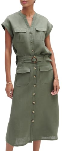 Caroll - Falda de Lino de Longitud Media, Verde y Caqui, Talla 40