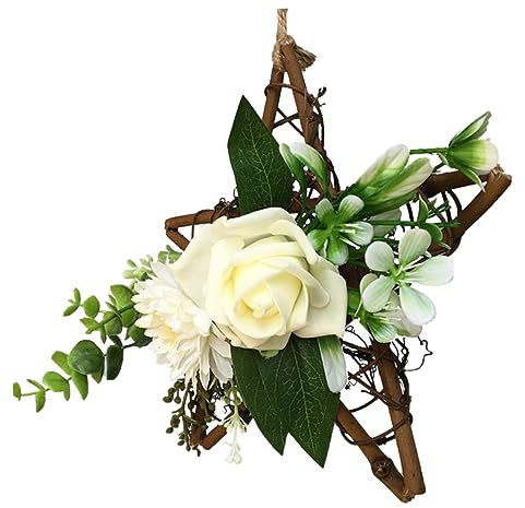 Hängender Blumenanhänger Fünfzackig in Weiß aus Rattan und Kunststoff