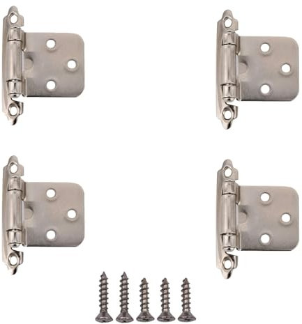 Aoktorkit 4Pcs Overlay Cabinet Hinge 1/2 Inch Flush Cabinet Hinges Door Hinges Self Closing Hinges for Cabinet Closet Door Furniture, Silver