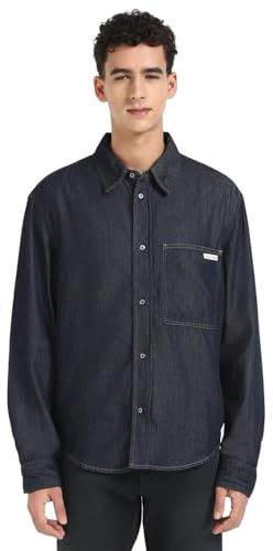 Calvin Klein Camisa Vaquera Regular para Hombre L/S, Mezclilla Oscuro, XS