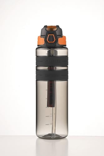 Sports Water Bottle, BPA FREE Tritan Plastic, Leak Proof Water Bottle With Filter, Flip Top, Sports Cup, Drink Bottles (Black, 500ml)