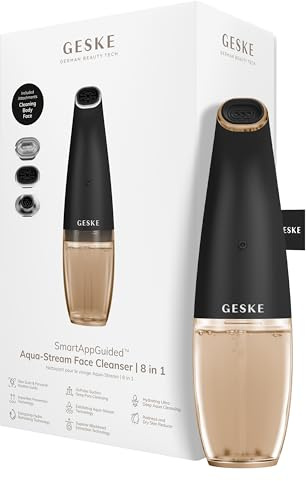 GESKE SmartAppGuided™ Aqua-Stream Limpiador facial | 8 in 1 | Limpieza de poros | Prevención impurezas | Extracción de puntos negros | Reducción piel roja y seca | Usar con la solución Aqua-Stream