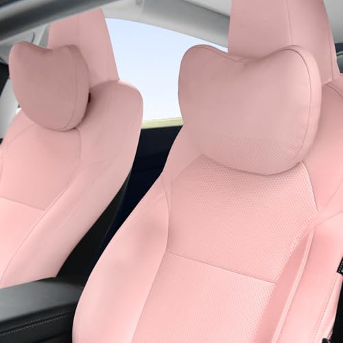 TOPABYTE Almohada para Reposacabezas Bonita Asiento de Coche, Almohada de Viaje, Cojín de Soporte para el Cuello para Coche, Almohada para el Cuello de Cuero Napa, 2 Paquetes, Rosa