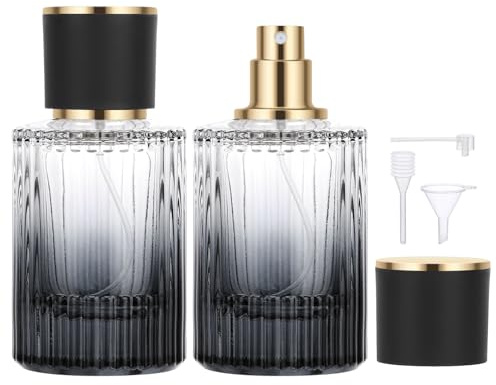 Segbeauty Parfum Flakon Leer, 2 Stück Parfümzerstäuber 50ml, Parfum Reise Zerstäuber, Tragbare Parfümflasche, Zerstäuber Parfüm Glas für Datum, Party, Arbeit (Farbverlauf Schwarz)