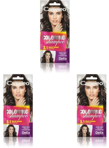 Cameleo - Tönungsshampoo - Black Brown - schnelle und einfache Farbauffrischung Farbe in Farbe - ohne Ammoniak und Oxidationsmittel - Shampoo im Beutel - 40ml (Packung mit 3)
