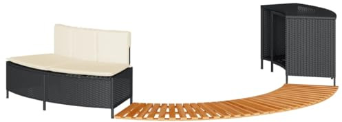 vidaXL Whirlpool Umrandung, Poolumrandung mit Regal Holzstufe Gartenbank, Poolverkleidung mit Stahlrahmen, Einfassung, Schwarz Poly Rattan Massivholz Akazie