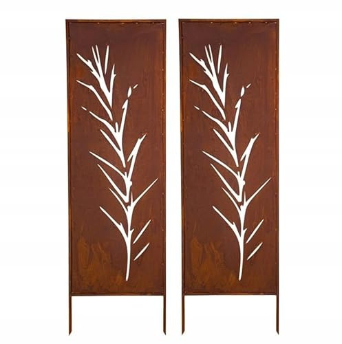 Kapaga - Sichtschutz Metall 2x - 160x50 cm - Edelrost - Rostoptik, Patina | für Garten und Terrasse - Corten, Sichtschutzelement - Sichtschutzwand - Gartendekoration Zaun - Rost (Gras)