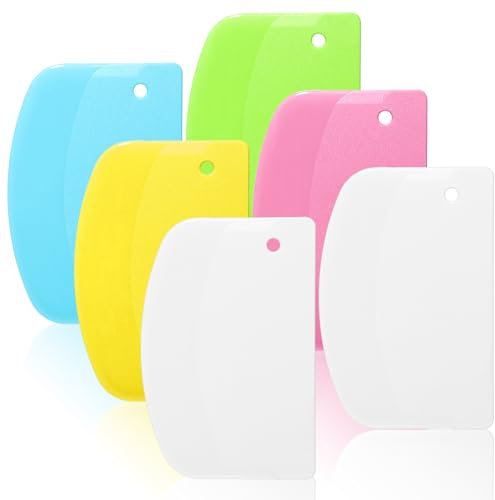 6 Stück Teigkarte Kunststoff Creme Teigschaber Teigkarte Kuchenschaber Gebogener Teigschaberkarte Pizzateig Spachtel Kuchen Fondant Teigschneider Backutensilien (Rosa, Grün, Weiß, Gelb, Blau)