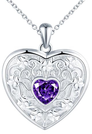 Herz Me daillon zum Öffnen für Bilder Halskette Damen Silber 925 mit Kristalle:Kleeblatt Foto Kette Bilder Anhänger Halskette-Mode Glück Amulett Schmuck-Liebe Geschenk für Frauen Mama Freundin Mädchen