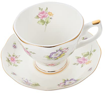 PHENOFICE Juego De Tazas De Café y Platillos De Cerámica Blanca, Diseño Europeo, Tapa Incluida, Apto Para Té, Leche y Agua, Adecuado Para Hogar y Oficina, Set De 2 Piezas