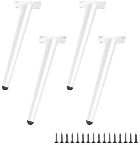 LJMbed Set of 4 25 cm White Metal Furniture Feet - Sofa Legs, Cabinet Legs, Table Legs Including Screws - Perfect for Sofas, Tables, Beds, Coffee Tables and More