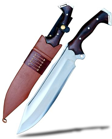 THE NEPAL Bowie-Messer - 30.5 cm lange Klinge | Handgeschmiedeter 5160 Blattfederstahl | gehärtet & geschärft | Griff aus Palisander | Lederscheide