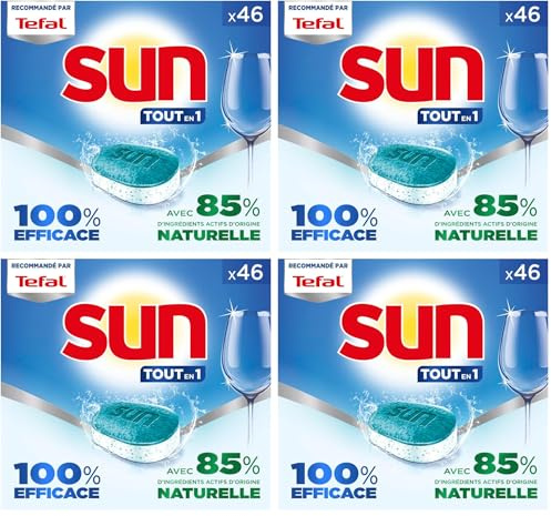 Sun pastilles lave-vaisselle Tout en 1-46 tablettes - 100% efficace sur + de 99 taches- Ecolabel - Fabriqué en France (Lot de 4)