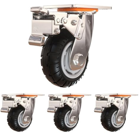 HJXGQJM Lenkrollen Mit Sicherheitsbremse, 4er Set Schwerlastrollen Rollen Aus Vollgummi, Doppelt Kugelgelagerte Transportrollen Lenkbar Schwenkbare Rollen(5 inch (4 with Brakes))