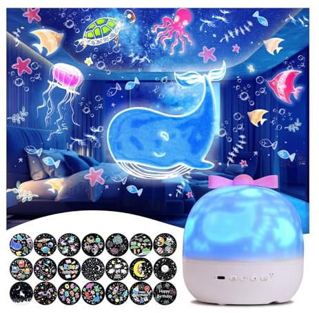 Cemirk Sternenhimmel Projektor für Kinder, 21 Szenen & über 90 Projektionen, 360° Drehung, 3 Farben / 6 Lichtmodi, 3 Helligkeitsstufen, USB-Nachtlicht, für Geschenk, Dekoration für Kinderzimmer