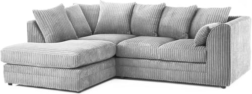Bliss Furniture's Jumbo Cord Scatter Back 4-Seater Left Hand Corner Sofa Elevate Your Living Room With Comfort and Style (Silver, Left Hand Corner)