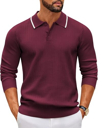 COOFANDY Maglione Uomo Colletto a Polo Maglia Morbida Casual | Maglione con colletto a polo, maglia morbida, non si stira, facile da curare, perfetto per look casual