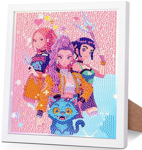 5D Diamond Painting Anime Set mit 18x24 cm Rahmen für Erwachsene, Kinder & Anfänger - Vollständiges DIY Diamant Malerei Bastelset mit Cartoon Motiven, Kreatives Geschenk Mädchen Jungen ab 5-10 Jahre