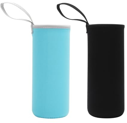 KQDRAVINE Flaschen Schutzhülle 2 Stück, Neopren Thermotasche 6.8x18cm, Isolierte 550ML Wasserflaschenhülle für Kalte Oder Heiße Getränke (Schwarz und Blau)