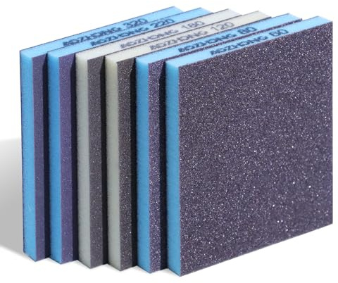 6pcs Sanding Sponge Kit 60, 80, 120, 180, 220, 320 grit, Soft Sanding Blocks Washable and Reusable, Double-Sided Sponge Sanding Blocks Wet Dry Sandpaper Pad for Wood Metal Furniture Paint