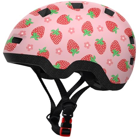 Toddler Bike Helmet Age 1-3/2-4/3-5 Years Old for Boys and Girls - Adjustable Dial Fit - with 12 Vents & Dual Liner (0.16+0.28) (Strawberry S 48-54cm)