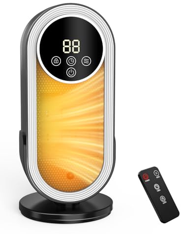 Space Heater for Indoor Use, Small Portable Electric Heaters with Thermostat and Remote, 12H Timer, 3 Modes, 1500W PTC Ceramic Heaters Fast Safety Heat for Office Bedroom Home