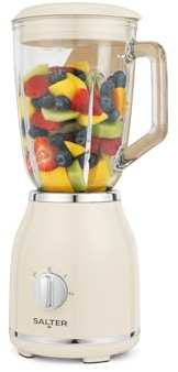 Salter Retro Jug Blender 1.5L Glass Jug, 1000W | 2 Speed Settings And Pulse Function, Stainless Steel Cross Blades, Detachable Jug For Easy Cleaning, Non-Slip Base