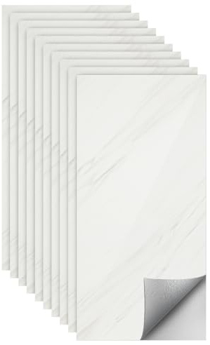 Eikuavons Wandpaneele selbstklebend Marmoroptik 60x30 cm, 20er Set PVC Wandverkleidung, wasserfest Wanddeko für Küche Bad Wohnzimmer Schlafzimmer, Jazz Weiß