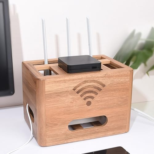 OAKVYNE Stand Router Storage, Wooden Set-top Router Storage Box, Cable Management Hideaway, Home Media Storage Cabinet, Invisible Storage For Living Room Office Etc(Natural)